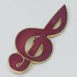 * vintage cloisonne Big red Music Note treble clef musician pin brooch